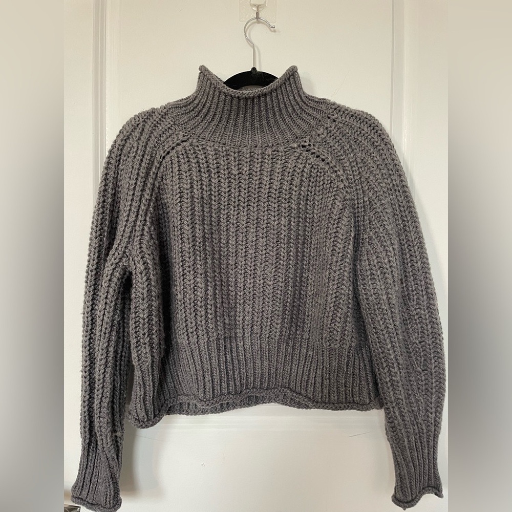 H&M Grey Chunky Knit Turtleneck Sweater
